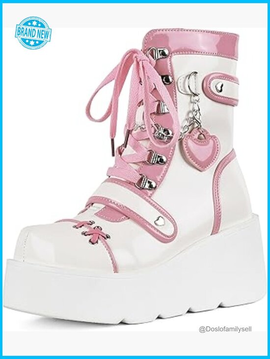 Amazon.com: High Platform Mid Calf Goth Boots Chunky High  Platform Ankle Boots Goth Chunky Heel Round Toe Lace Up Side Zip Mid Calf